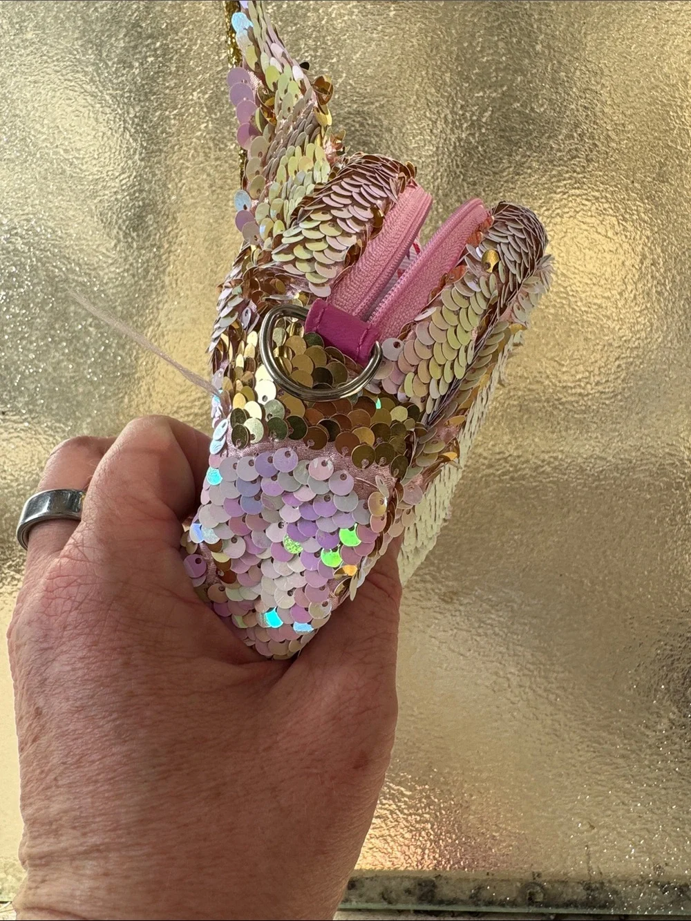Ty Gold and Pink Sequin Unicorn “Fantasia” Crossbody Bag (no strap)